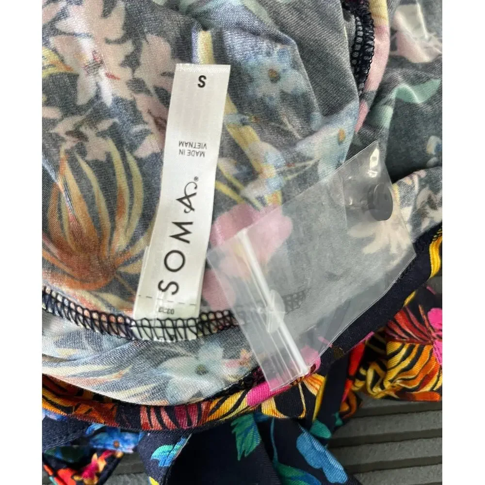 Size Small Soma Intimates Womens Pajama Top Button Up Tropical Nights Navy